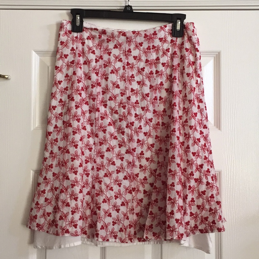 nanette lepore red embroidered layered hem skirt
